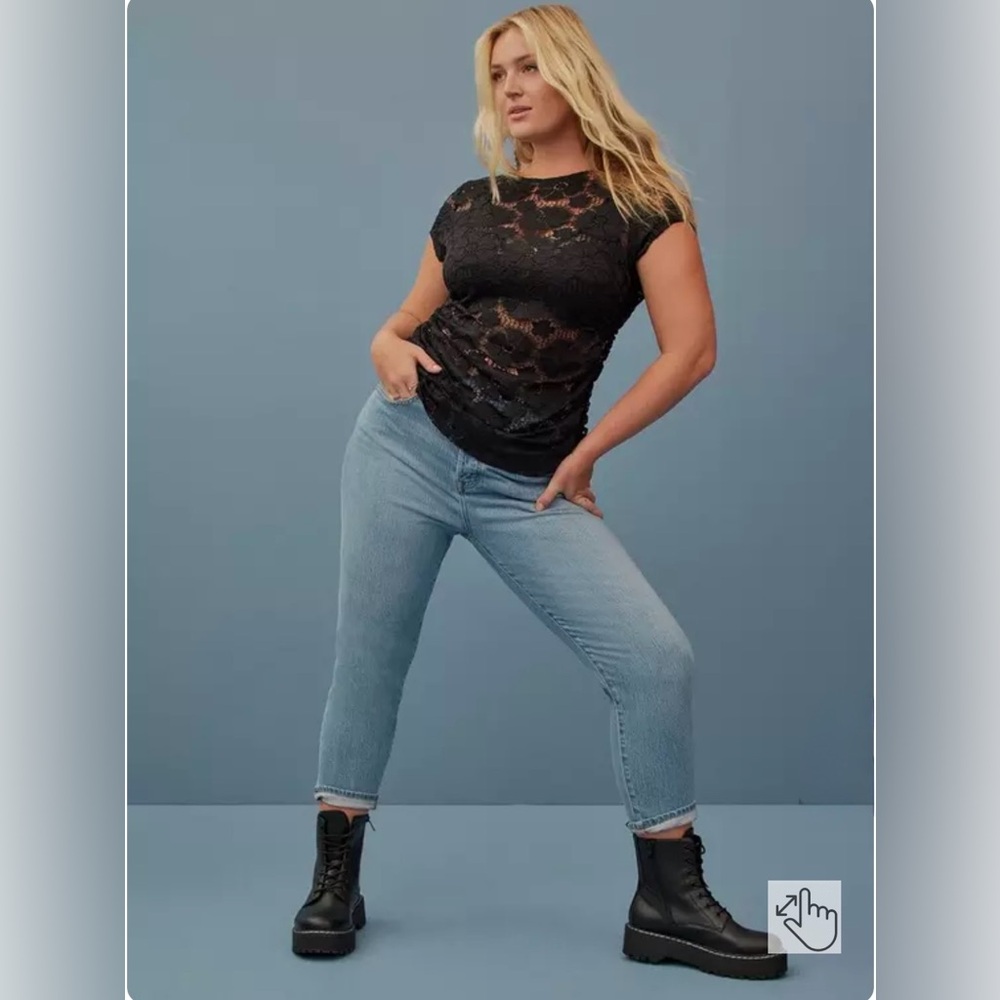 Torrid FESTI Ruched Top Stretch Lace Deep Black Size 3 - Picture 2 of 11